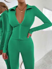 Chiquease 女款雙拉鍊t恤和打底褲套裝 - 薄荷綠 - 查看 5