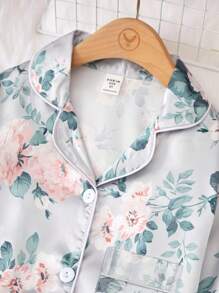 SHEIN Cô gái Hoa In Trang phục mặc nhà Bộ - Màu xanh nhạt - Xem 6