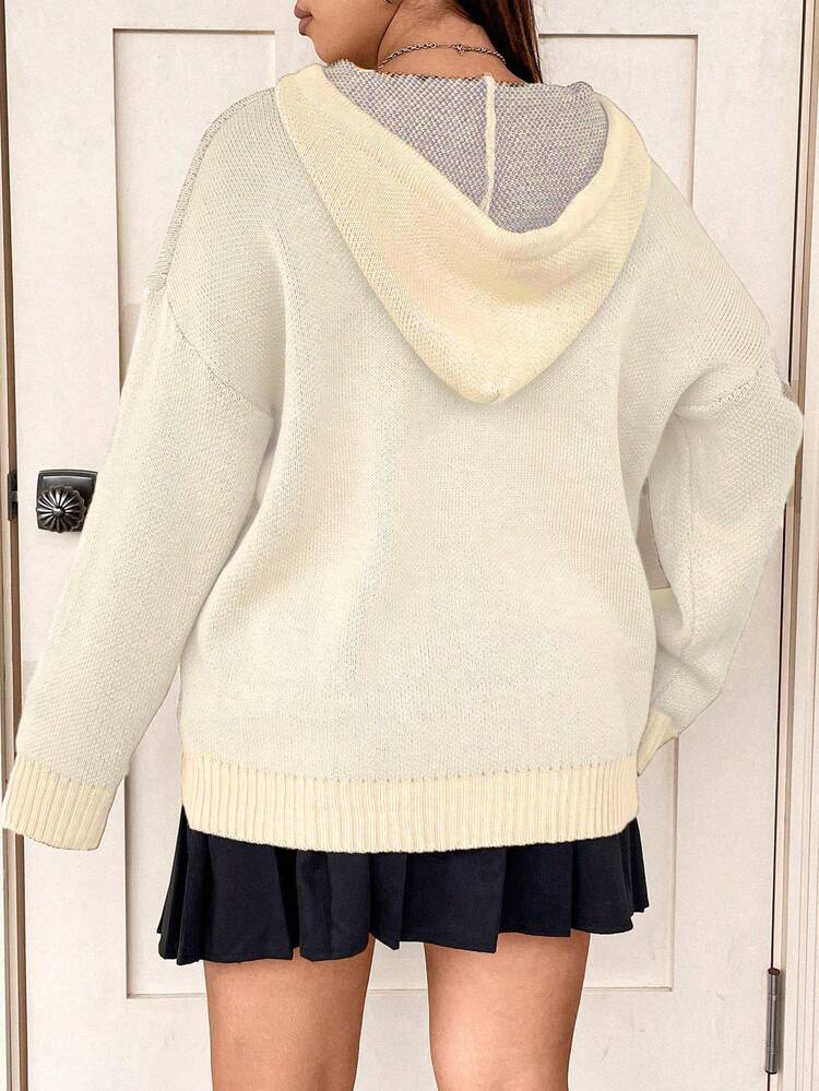 Plus Size Cartoon Face Pattern Hooded Sweater Knit Pullover Fall Winter Sweater