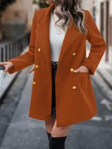SHEIN Privé Cổ áo Đôi ngực áo - màu nâu - Xem 6