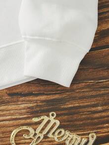 SHEIN EZwear 圓領卡通圖案休閒時尚運動衫 - 白色 - 查看 4