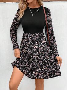 SHEIN VCAY Vestido Acanalado Floral - Negro - Ver 4