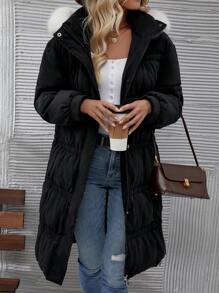 SHEIN Unity Fuzzy Trim Hooded Padded Padded Coat Clothes Winter Fall Cloth For Women