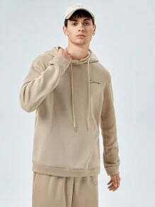 GENTILAND Men Letter Graphic Drawstring Hoodie & Joggers - Khaki - View 6