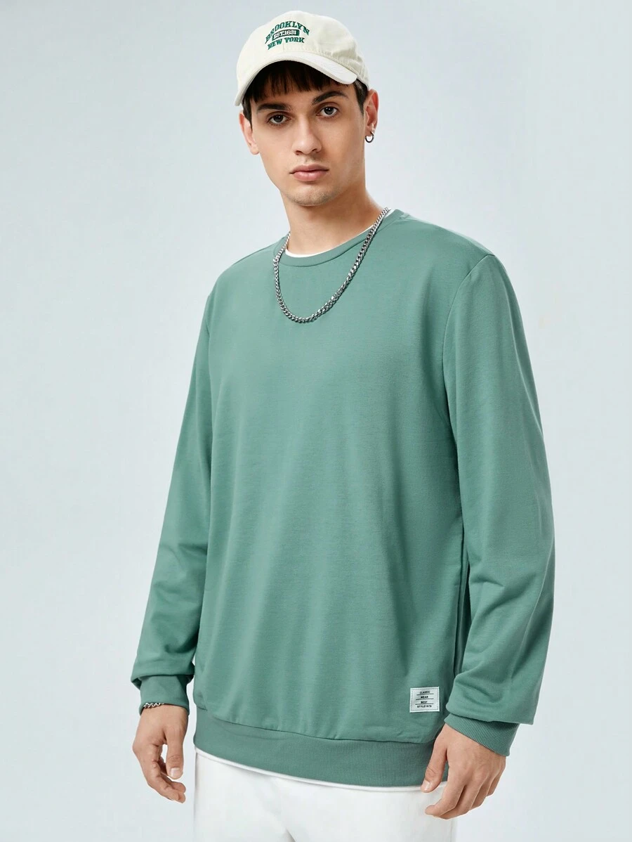 GENTILAND Men's Round Neck Casual Long Sleeve Sweatshirt - Green - View 1