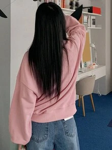 Dazy Tall Women's Letter Printed Round Neck Sweatshirt - Pink - View 2