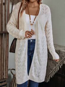 SHEIN LUNE 大尺碼純色空心開衫 - 杏色 - 查看 3