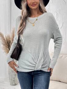 SHEIN LUNE Quý cô Viền xoay tròn Áo thun - Xám - Xem 5