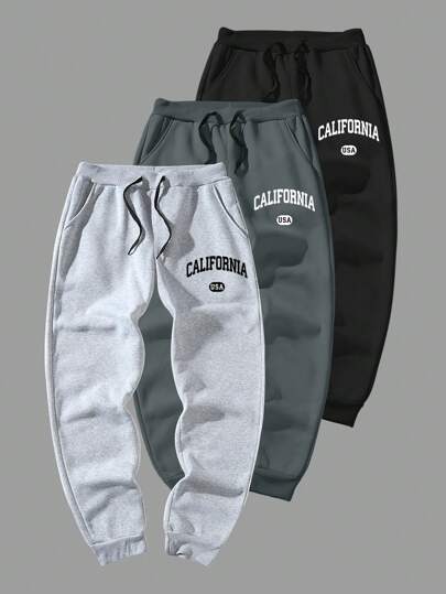 Manfinity Homme 男士三件套字母印花抽绳腰慢跑裤，男士运动裤