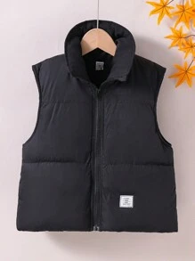 青少年女孩时尚休闲保暖背心加厚外套，适合居家或街头穿着 - 黑色 - 查看 5