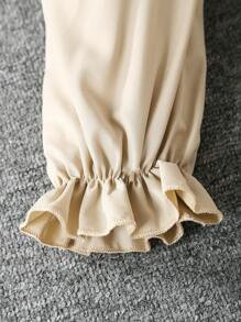 少女荷叶边荷叶袖褶边下摆系带连衣裙，适合度假、夏季、旅行 - 杏色 - 查看 7