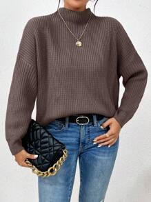 Chiquease Versatile Everyday Simple Sweater Pullover Knit Pullover Fall Winter Outfit