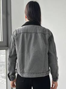 RueChic Women's Buttoned Denim Jacket - Light Grey - View 2