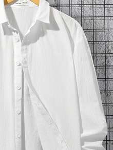 SHEIN 青少年男孩素色前紐扣襯衫 - 白色 - 查看 6