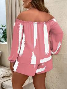 SHEIN Holidaya Bộ thời trang Plus Size Đồ họa Giải trí - Hồng - Xem 2