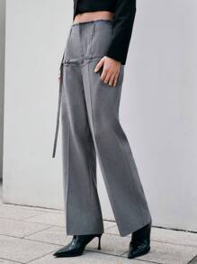 Anewsta 純色直筒褲 - 灰色 - 查看 1