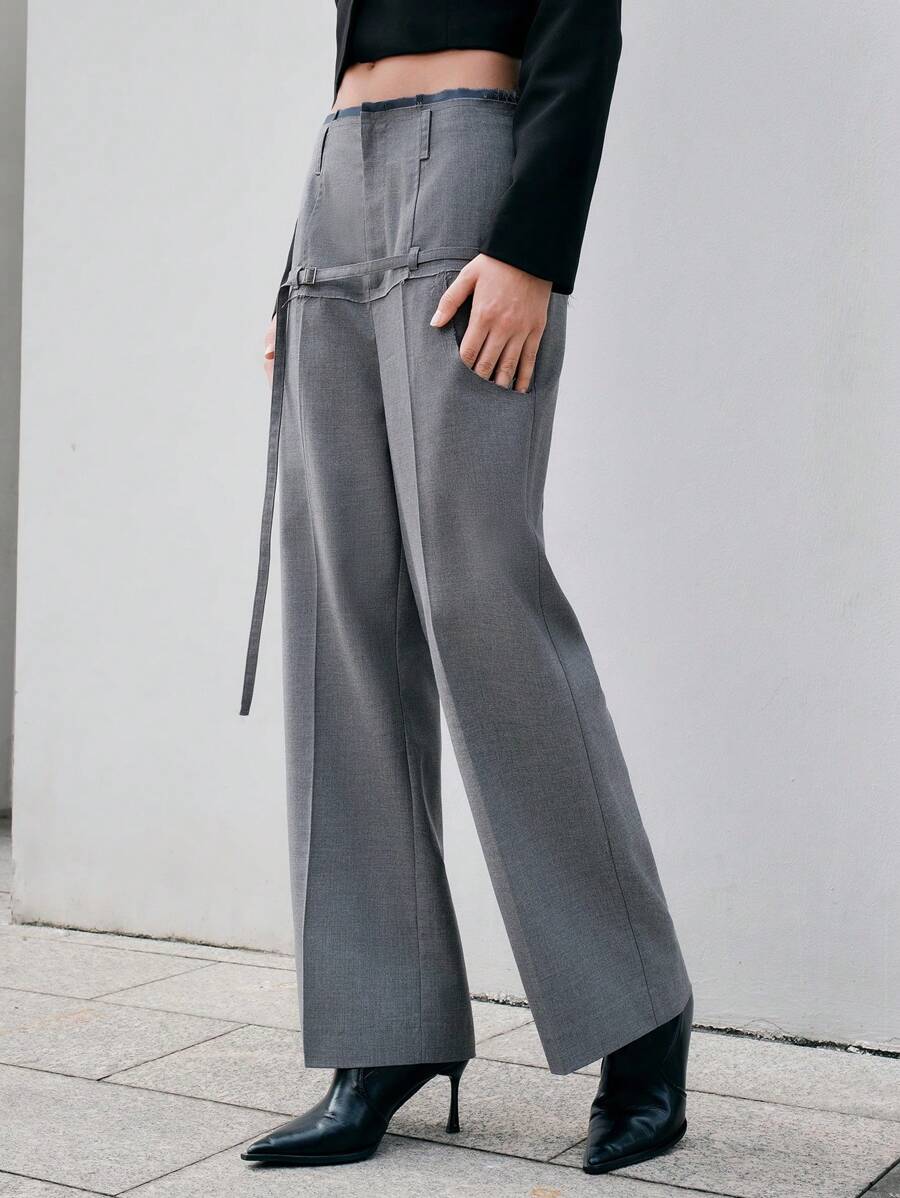 Anewsta 純色直筒褲 - 灰色 - 查看 1