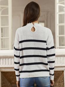 SHEIN Frenchy Women's Stripe Drop Shoulder Sweater - Black and White - View 2