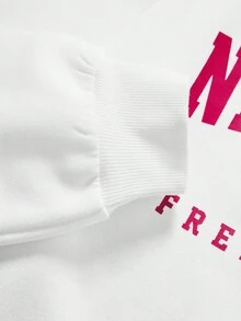 Teen Girl Letter Graphic Thermal Lined Sweatshirt - White - View 5