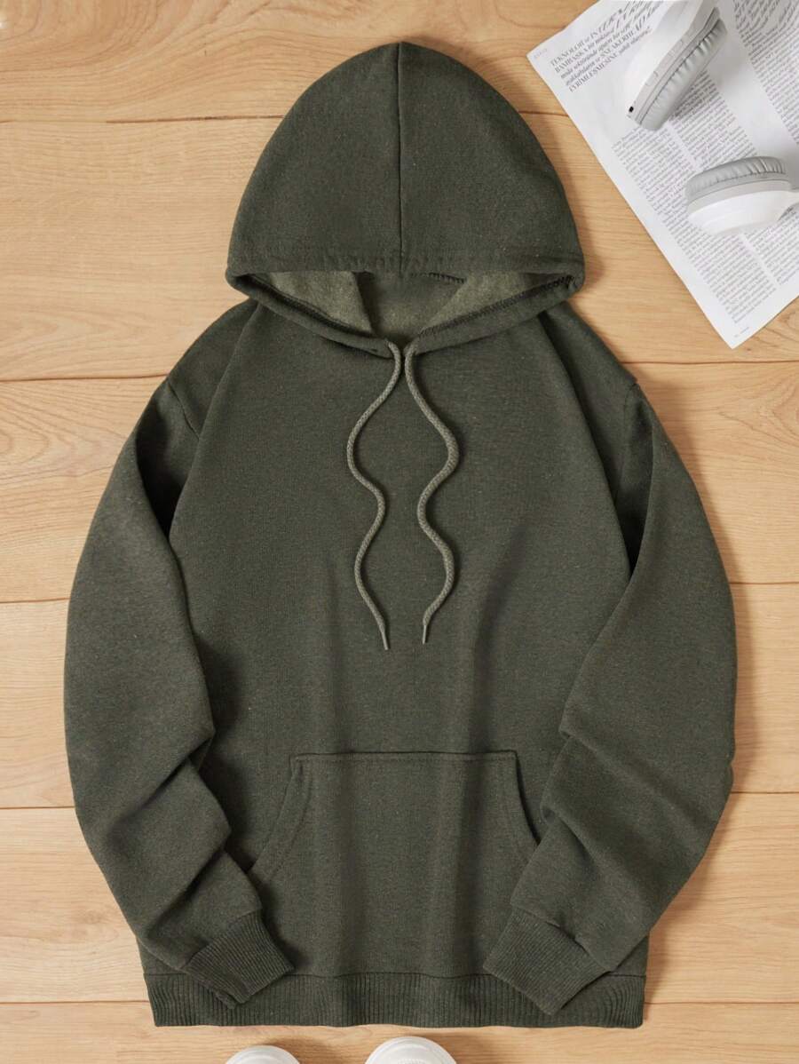SHEIN Cottnline Men's Hooded Sweater With Drop Shoulder Design And Drawstring Detail - Green - View 1