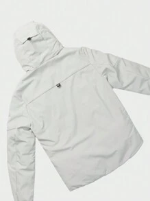 Áo khoác nam thời trang có mũ trùm đầu, khóa kéo phía trước, phối chữ, chống gió, giữ ấm. - trắng - Xem 6