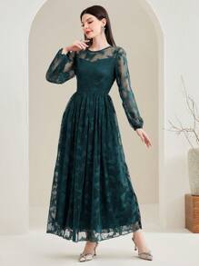 Modelyn 女性蝴蝶網紗洋裝 - 墨綠色 - 查看 5