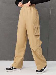 SHEIN Teen Girl Flap Pocket Side Cargo Pants