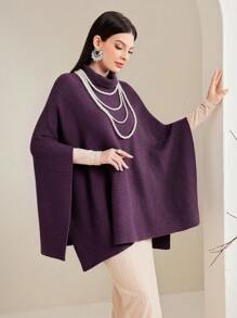 Mulvari 女士高領蝙蝠袖針織上衣 - 紫色 - 查看 6