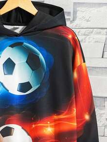 SHEIN Áo nỉ tay rớt vai in hình bóng đá cho bé trai tuổi teen - màu đen - Xem 3