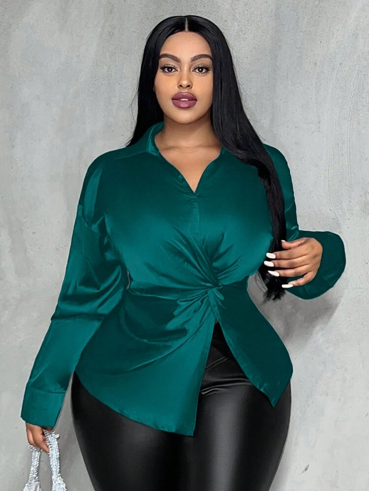 Solid Color Twist Front Shirt