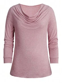 SHEIN LUNE Áo thun cổ xếp ly trơn Plus - Hồng - Xem 1