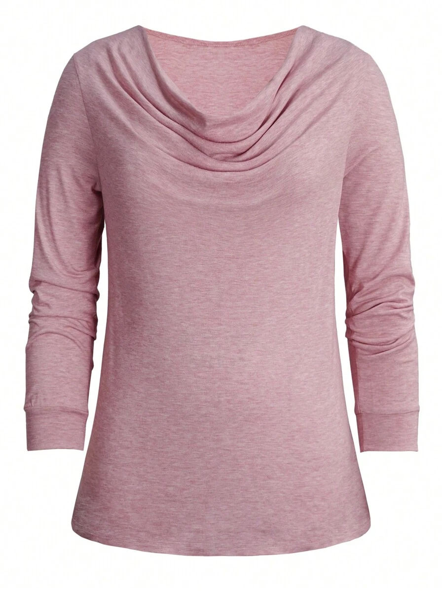 SHEIN LUNE Áo thun cổ xếp ly trơn Plus - Hồng - Xem 1