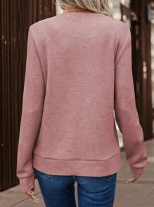 SHEIN LUNE 純色圓領套頭衫 - 粉色 - 查看 2