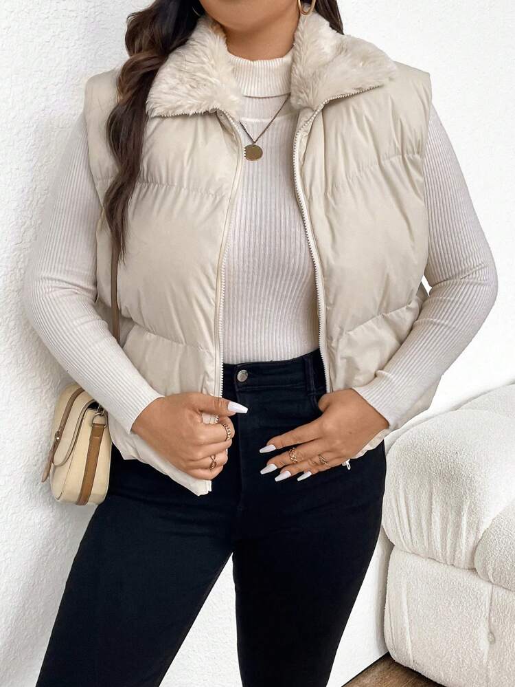 Plus Size Winter Vest With Plush Collar