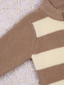 嬰兒男孩條紋圖案開襟衫 - 卡其色 - 查看 5