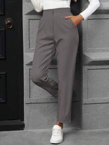 SHEIN LUNE Của phụ nữ Màu thuần Quần tây - Xám - Xem 5