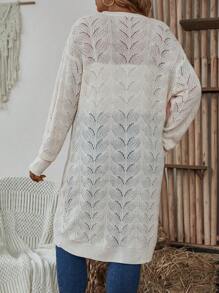 SHEIN LUNE 大尺碼純色空心開衫 - 杏色 - 查看 2