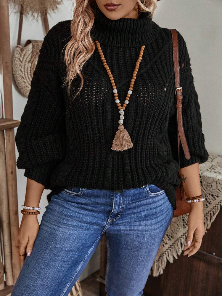 Plus Turtleneck Drop Shoulder Sweater Knit Pullover Fall Winter Sweater