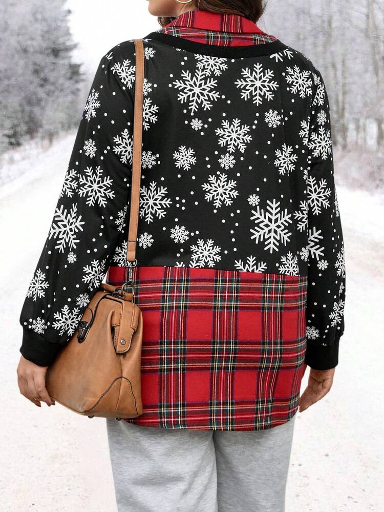 Plus Size 2 In 1 Shirt With Snowflake And Plaid Print