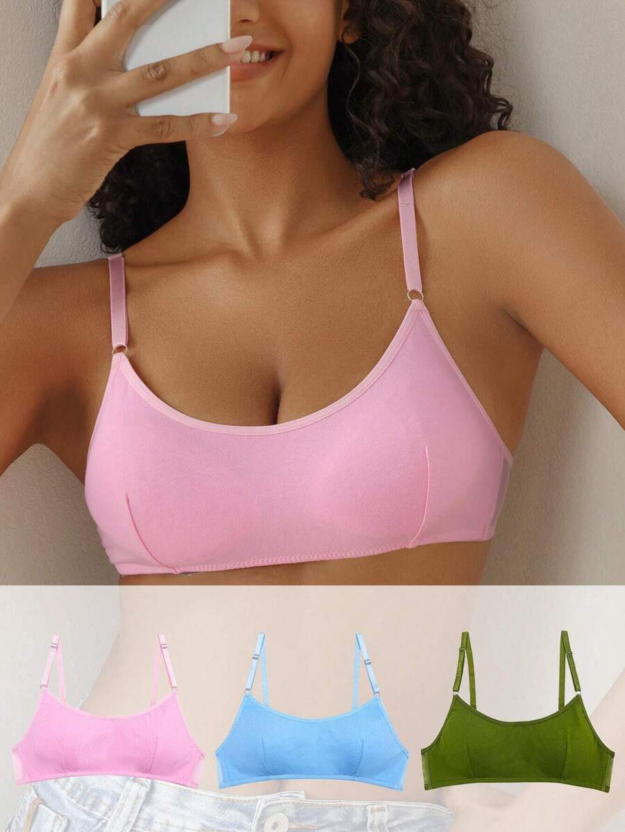 Wedaily 3pcs Ladies Solid Color Bra Set - Multicolor - View 1
