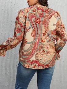 SHEIN LUNE Plus Size Floral Print Bell Sleeve Shirt - Multicolor - View 2