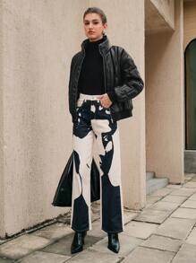 Anewsta Zip Up PU Leather Padded Coat - Black - View 8