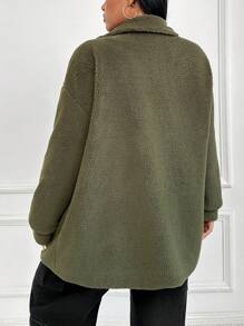 SHEIN EZwear Kích thước lớn Của phụ nữ Thả vai áo - Màu xanh Ô liu - Xem 2