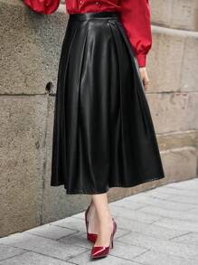 Dazy Star 女性高腰pu皮裙 - 黑色 - 查看 1