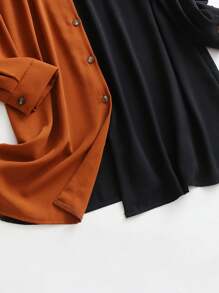 SHEIN LUNE Camisa de dos tonos con parche con bolsillo de hombros caídos - Multicolor - Ver 4