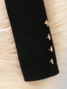 SHEIN 少女荷葉邊細節鈕扣t恤 - 黑色 - 查看 3