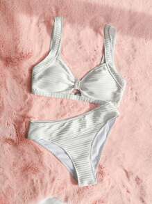 SHEIN Swim Summer Beach Solid Color Bikini Set Separates Bottom Wedding - White - View 6