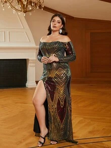 seomiscky Váy dạ hội lệch vai hai tông màu dành cho nữ - màu đen - Xem 3