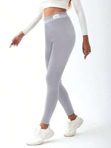 SHEIN LUNE Leggings térmicos con parche de letra