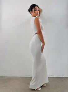 SHEIN Unity Mock Neck Tank Top & Pencil Skirt - Light Grey - View 2